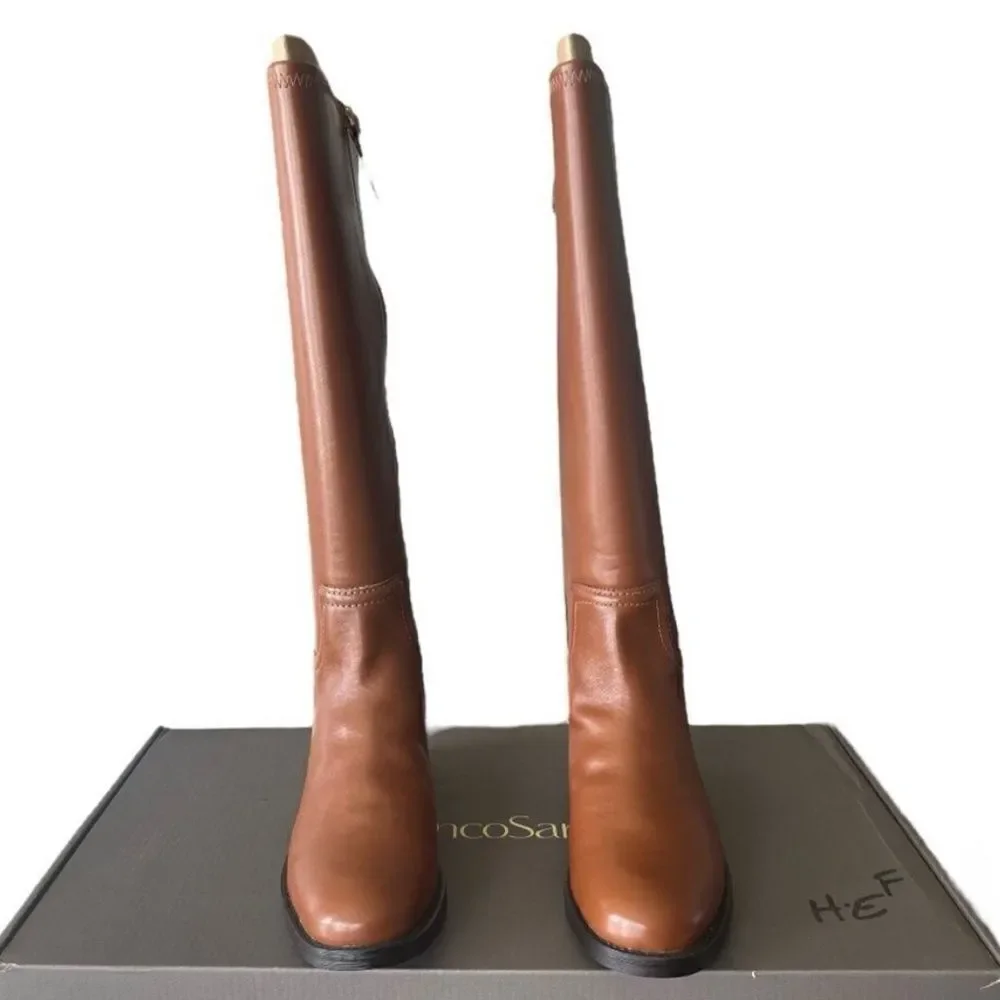 Franco Sarto Merina Cognac Brown Faux Leather Knee High Riding Boots Size 6.5⁠